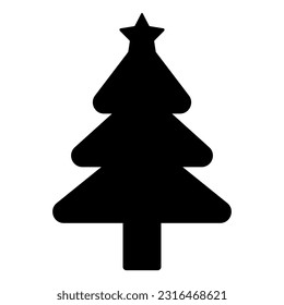 Black silhouette of Christmas tree. Fir tree black icon isolated on white background. Vector illustration.