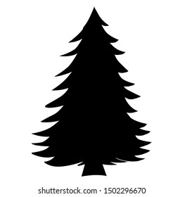 The black silhouette of a Christmas tree. Christmas tree shape with protruding branches.