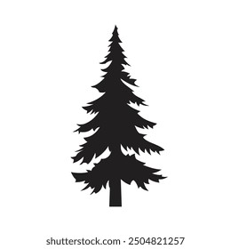 Black silhouette of a Christmas tree, simple festive design element.