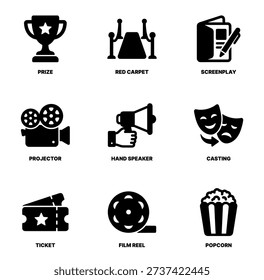 Black Silhouette Cinema Element Symbol Icon Collection Set