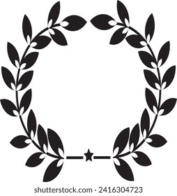 black silhouette circular laurel foliate, wheat and oak wreath depicting an award, achievement, heraldry, nobility. Emblem floral Greek branch flat style stock vector.