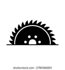 Black silhouette of a circular saw blade with a central hole, isolated on a white