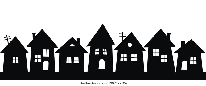 black silhouette of city, group of houses, vector icon