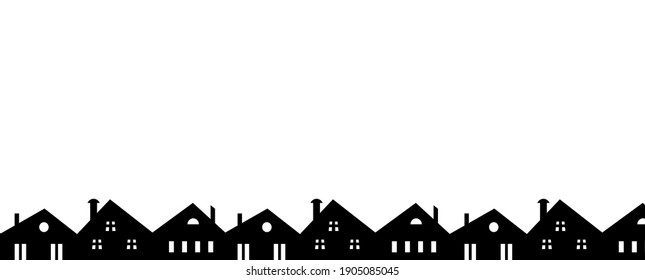 black silhouette of city on white, group of houses, vector icon, element for design