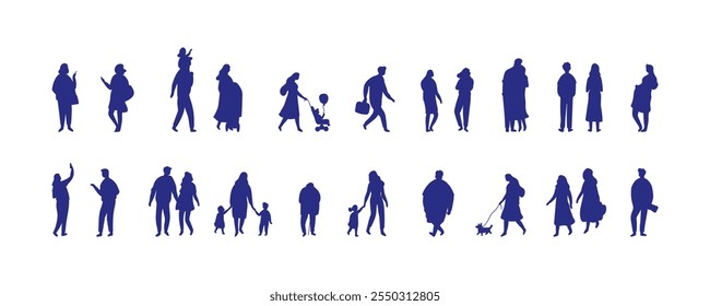 Black silhouette city people vector bundle isolated on white background