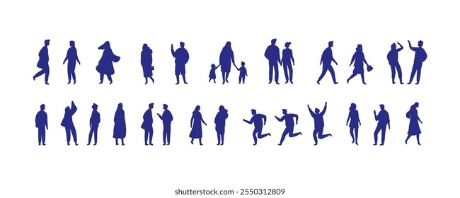 Black silhouette city people vector bundle isolated on white background