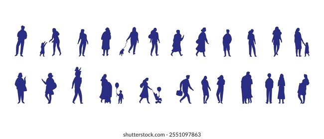 Black silhouette city people vector bundle isolated on white background