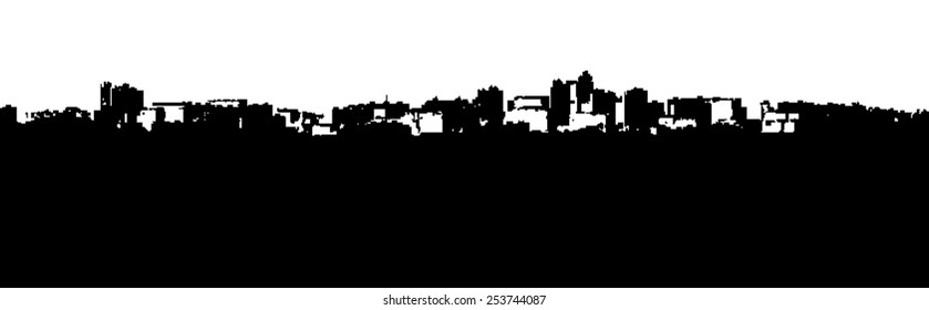 Black silhouette of city scenery afar with black space for text - vector