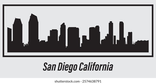 Black silhouette of the city skyline in San Diego, California. Vector on a gray background