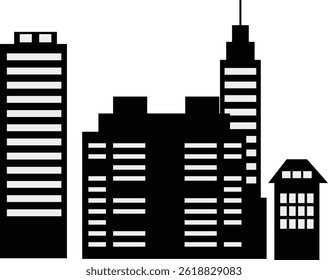 Black Silhouette of City Skyline. Vector Illustration on White Background.