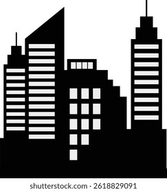 Black Silhouette of City Skyline. Vector Illustration on White Background.
