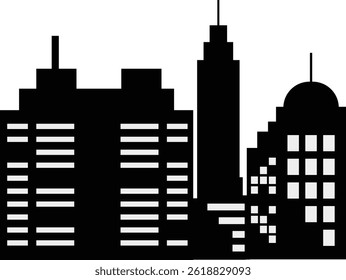 Black Silhouette of City Skyline. Vector Illustration on White Background.