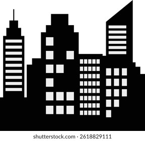 Black Silhouette of City Skyline. Vector Illustration on White Background.