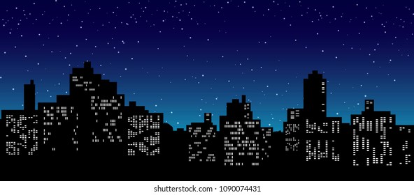 Silhouette negra del paisaje urbano.