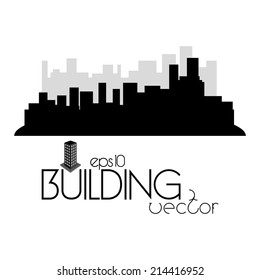 a black silhouette of a cityscape and text on a white background