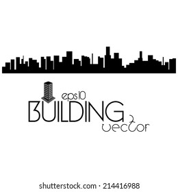a black silhouette of a cityscape and text on a white background