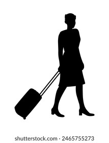 Black silhouette of a civil aviation flight attendant. Profession, work, hobby
