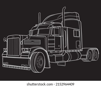 Black silhouette of Classic American Truck in isolate on white background. Vector illustration.