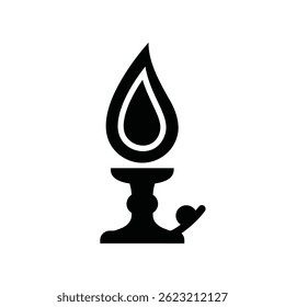 Black Silhouette Of Classic Candle Holder With Burning Flame Design