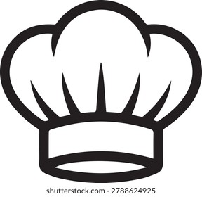 A black silhouette of a classic chef's toque hat isolated on a white background, perfect for culinary and food-related designs.