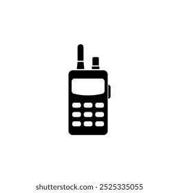 Black silhouette of a classic handheld radio set with antenna and keypad