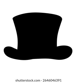 Black silhouette of a classic leprechaun or vintage top hat, minimal vector icon perfect for costume symbols, Irish culture, magic themes, or party decorations