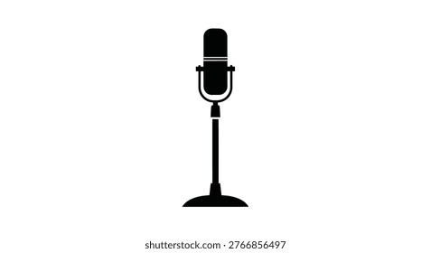 A black silhouette of a classic microphone, displaying a bold and distinct stylistic form.