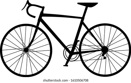 Black silhouette of classic road bike isolated on white background