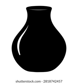 A black silhouette of a classic vase with a rounded body and narrow neck, isolated on a white background, emphasizing its elegant form.