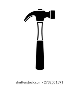 A black silhouette of a claw hammer, emphasizing its form with a distinct flat style.