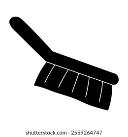 Black silhouette of cleaning brush with handle, glyph icon flat vector