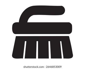Black silhouette of cleaning brush icon isolated on white background, graphic illustration. concept of cleaning, hygiene, home chores, housekeeping, design element.