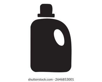 Black silhouette of cleaning detergent bottle with yellow cap, simple design for home cleaning, housekeeping, domestic cleaning, icon, art, white background.