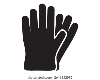 Black silhouette of cleaning gloves icon isolated on white background, graphic illustration. concept of household tool, home cleaning, sanitation, design element.
