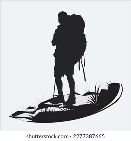 black silhouette of climber on white background, vector illustration