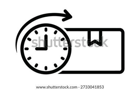 A black silhouette of a clock and envelope with a curved arrow indicating a delay or delay in sending a message