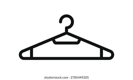 A black silhouette of a clothes hanger is shown against a white background, presented in a simple outline style.