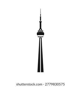 Black silhouette of the CN Tower in Toronto, Ontario, Canada, iconic communication and observation tower, modern architecture, urban landscape, cityscape element.