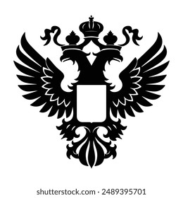 Black silhouette of Coat of Arms of the Russian Federation. Coat of Arms of the Russian Federation