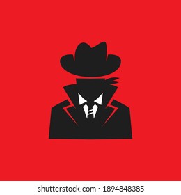 black silhouette of coboy with hat and tie, a man wear tuxedo, vector illustrations