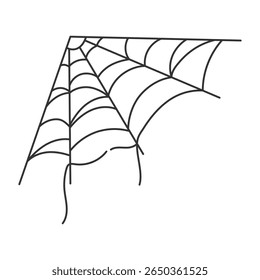 Silhueta preta de teia de aranha. Elemento decorativo para celebração de Halloween. Ilustração vetorial.