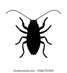 black silhouette of cockroach insect isolated on white background