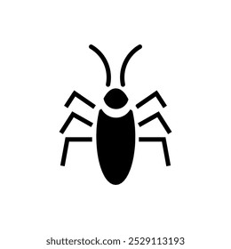 Silueta negra de una cucaracha aislada sobre fondo blanco. Ilustración vectorial. Control de plagas y concepto de infestación para el diseño, impresión y material educativo.