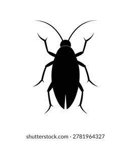 Black silhouette of a cockroach isolated on white background. Vector illustration.	