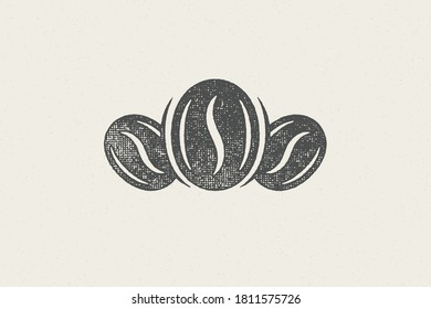 Black silhouette of coffee beans hand drawn stamp effect vector illustration. Vintage grunge texture for packaging and menu design or label decoration.
