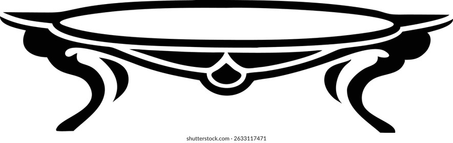 Black silhouette coffee table design for interior decor on transparent background