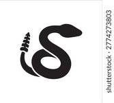 Black silhouette of a coiled rattlesnake with segmented tail
