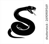 A black silhouette of a coiled snake with its head raised, mouth open, and forked tongue extended, on a white background.