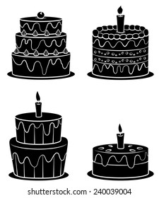 Black Silhouette Collection Of Birthday Cake 