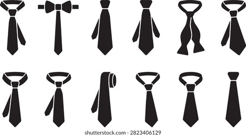 Black silhouette collection of men neckties formal bow ties and business neckwear